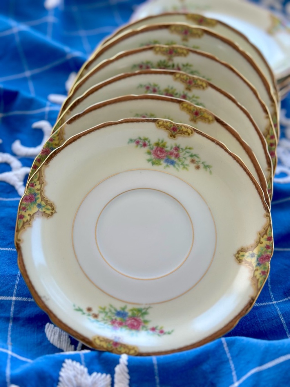 5 Vintage Floral Romantic China Saucer Plates Clarissa Rimmed Gold Germany